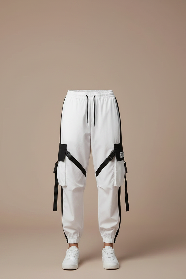 Pantalon Parachute Blanc Cargo Techwear Femme Streetwear - Polyester - vue 3