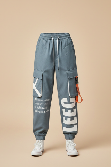 Pantalon Parachute Bleu Cargo Imprimé Ample Streetwear - Polyester - vue 3