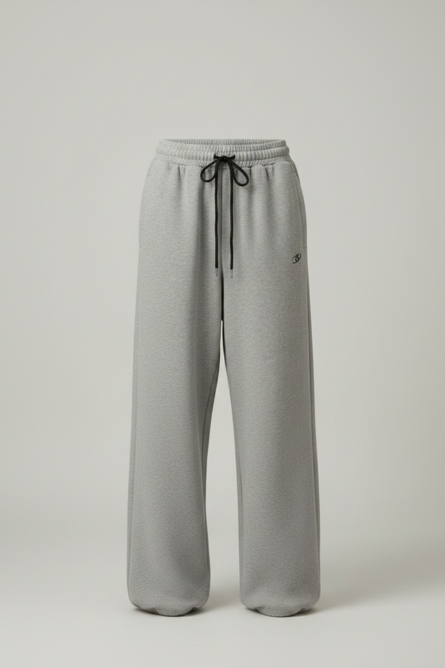 Pantalon Parachute Gris Ample Molleton Brodé - vue 3