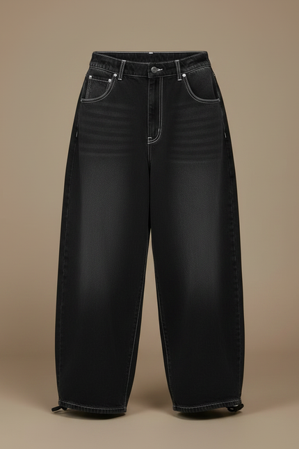 Pantalon Parachute Femme Noir Baggy Toile - Jean - vue 3