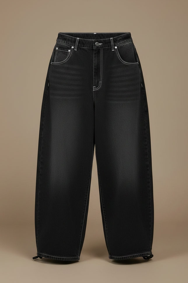 Pantalon Parachute Femme Noir Baggy Toile - Jean - vue 3