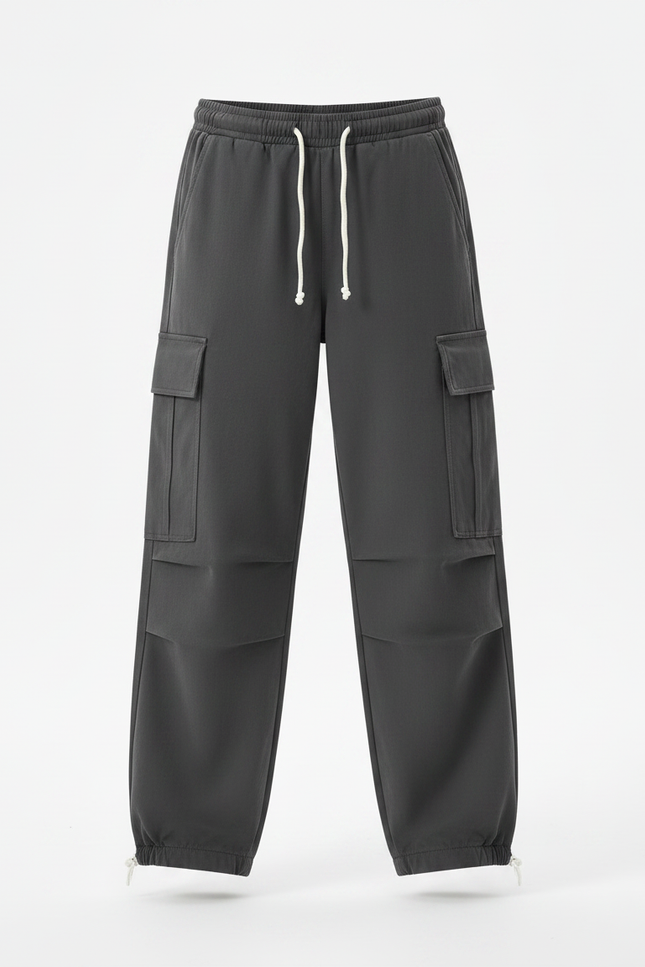 Pantalon Parachute Gris Cargo Ample Décontracté Coton - vue 3