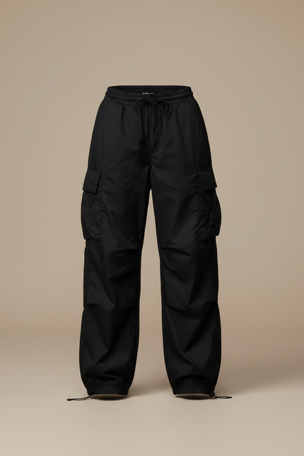 Pantalon Parachute Taille Haute - Noir Polyester - vue 3