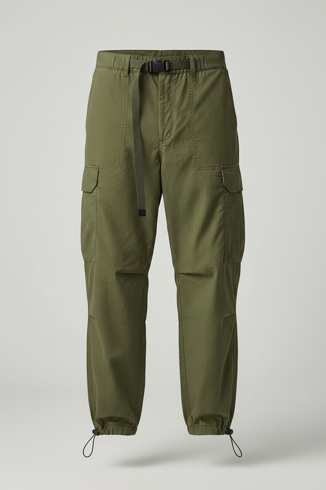 Pantalon Parachute Kaki Ample Cargo Ceinture Homme - Polyester - vue 3