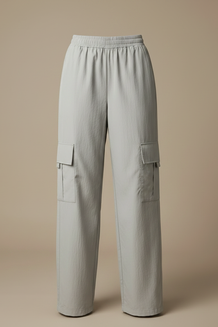 Pantalon Parachute Gris Cargo Ample Confortable Décontracté - Polyester - vue 3