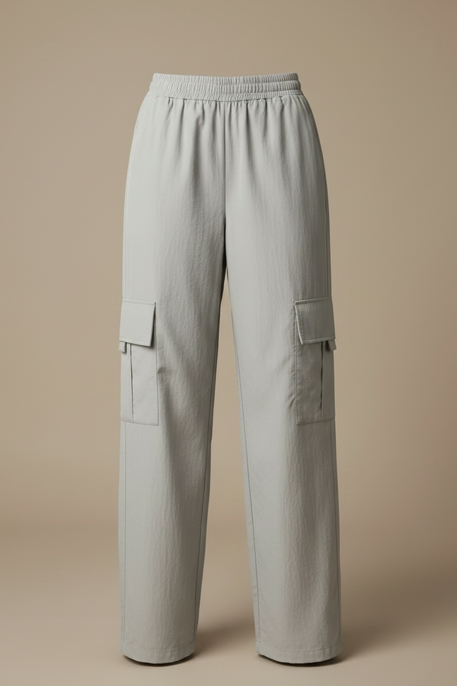 Pantalon Parachute Gris Cargo Ample Confortable Décontracté - Polyester - vue 3
