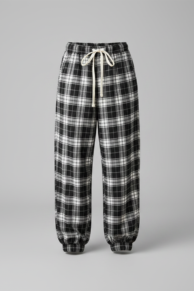 Pantalon Parachute Plaid Noir Ample Décontracté Unisexe - Imprimé Molleton - vue 3