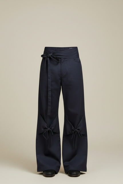 Pantalon Parachute Bleu Marine Ample À Nœuds - Toile - vue 3
