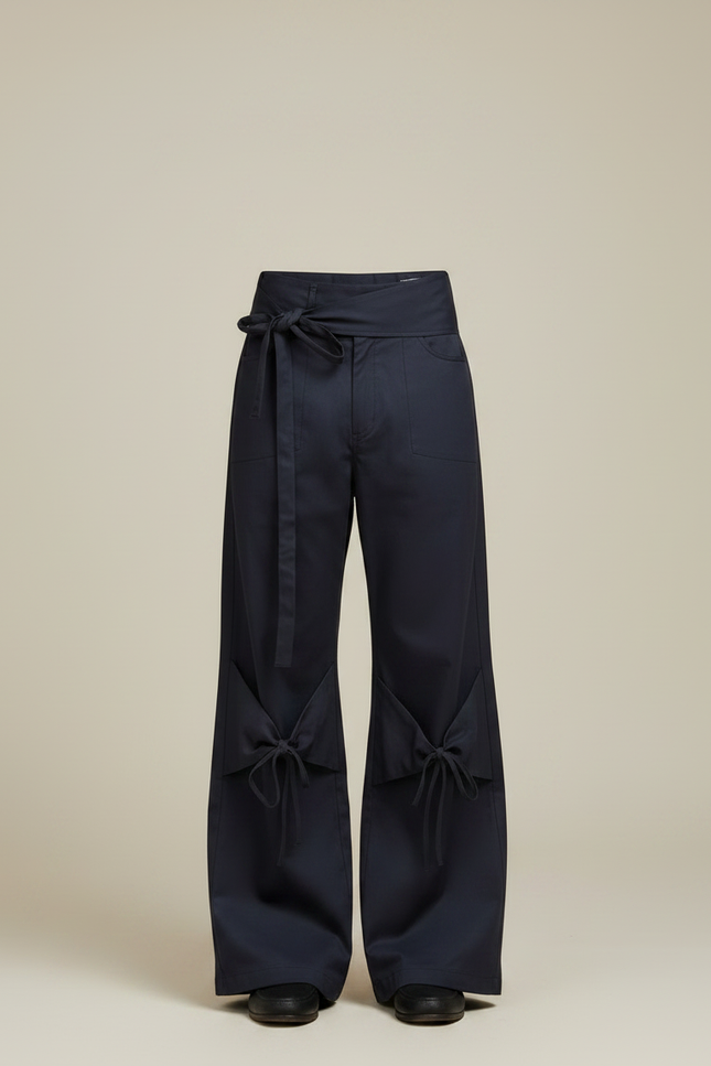 Pantalon Parachute Bleu Marine Ample À Nœuds - Toile - vue 3