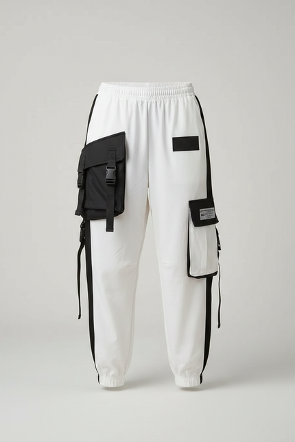 Pantalon Parachute Blanc Cargo Bicolore Techwear - Polyester - vue 3