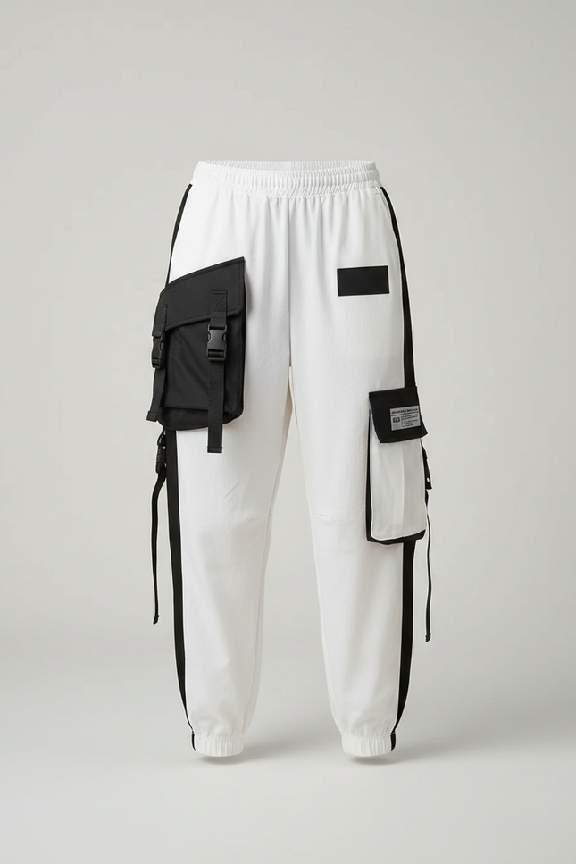 Pantalon Parachute Blanc Cargo Bicolore Techwear - Polyester - vue 3