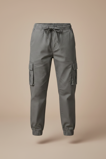 Pantalon Parachute Gris Coton Ample Cargo Enfant - vue 3