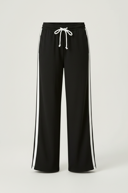 Pantalon Parachute Noir Ample Rayures Blanches Fille - Polyester - vue 3