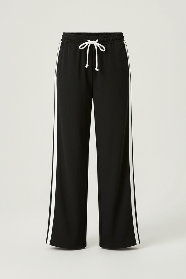 Pantalon Parachute Noir Ample Rayures Blanches Fille - Polyester - vue 3