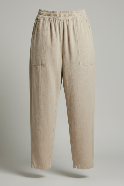 Pantalon Parachute Beige Ample Taille Élastique Lin - vue 3