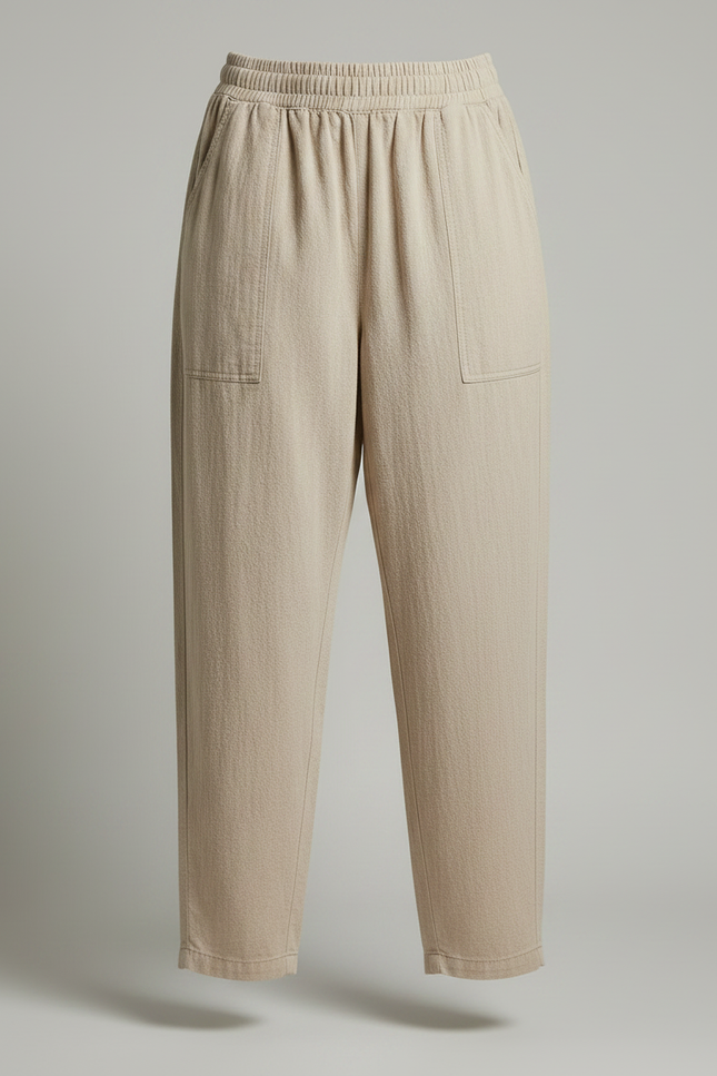 Pantalon Parachute Beige Ample Taille Élastique Lin - vue 3