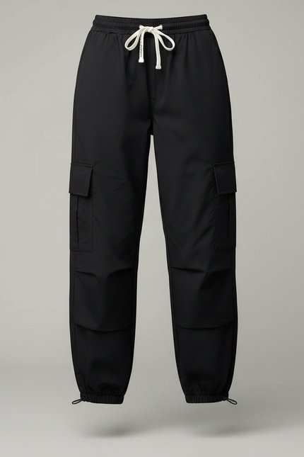 Pantalon Parachute Noir Cargo Ample Femme Urbain - Polyester - vue 3