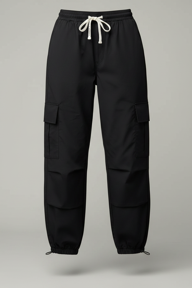 Pantalon Parachute Noir Cargo Ample Femme Urbain - Polyester - vue 3