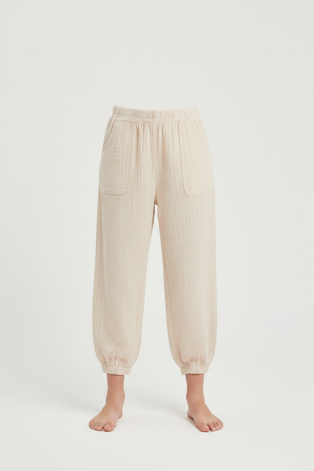 Pantalon Parachute Beige Coton Ample Enfant Doux Fluide - vue 3