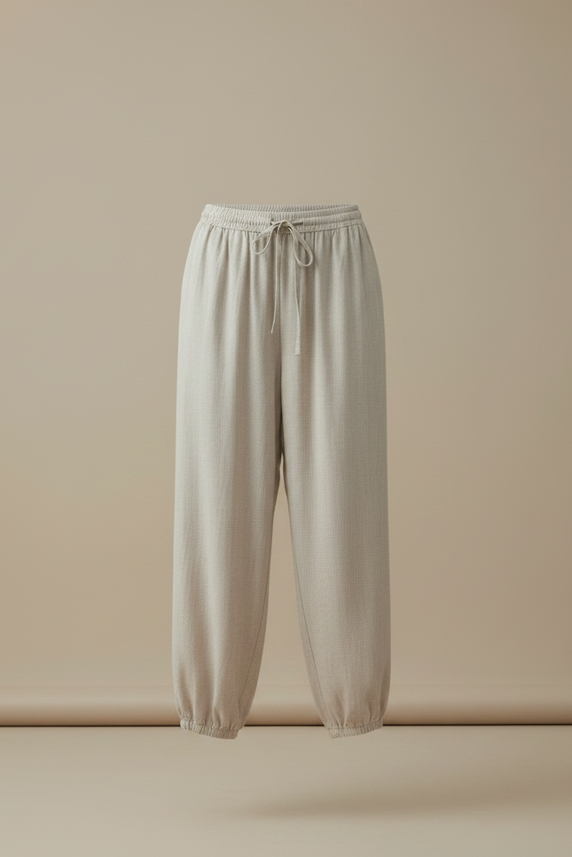 Pantalon Parachute Beige Ample Lin Décontracté Femme - vue 3