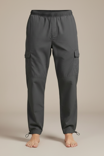 Pantalon Parachute Homme Gris Cordon Ample Cargo - Polyester - vue 3