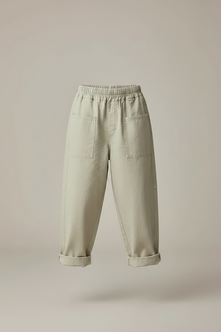 Pantalon Parachute Vert Ample Coton Enfant Décontracté - Kaki Toile - vue 3