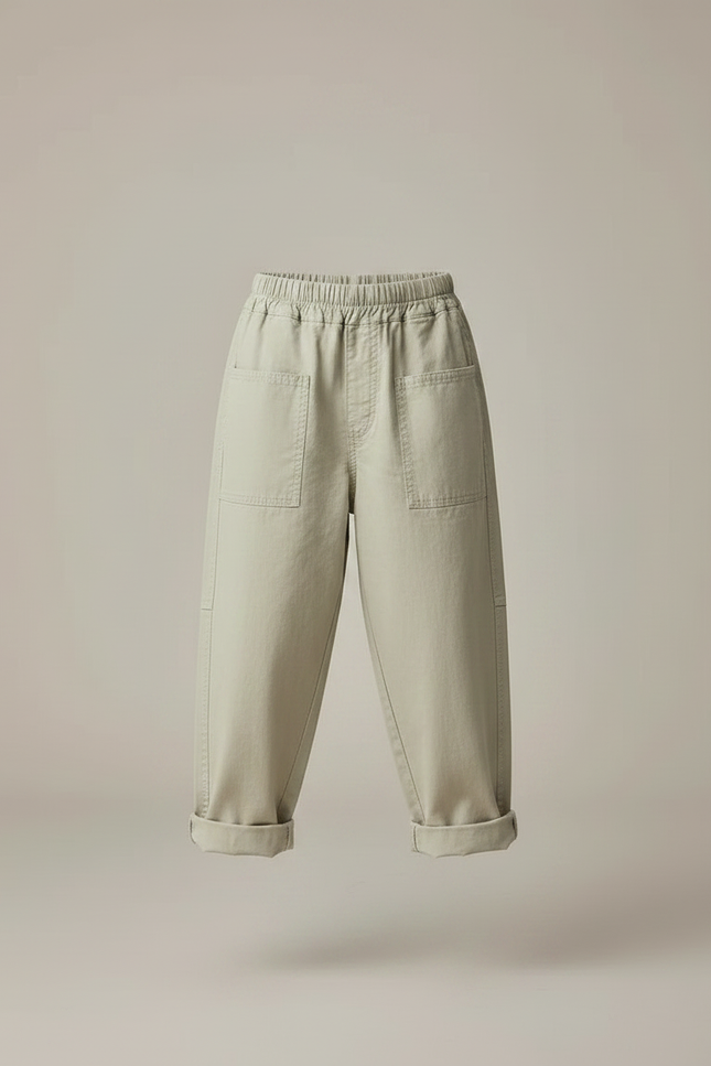 Pantalon Parachute Vert Ample Coton Enfant Décontracté - Kaki Toile - vue 3