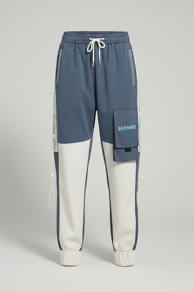 Pantalon Parachute Bicolore Cargo Ample Cordon Streetwear - Multicolore Polyester - vue 3
