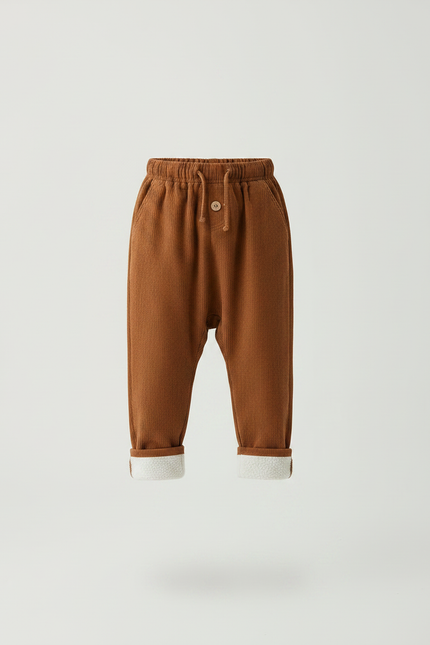 Pantalon Parachute Marron Côtelé Ample Chaud Enfant - Cordé - vue 3