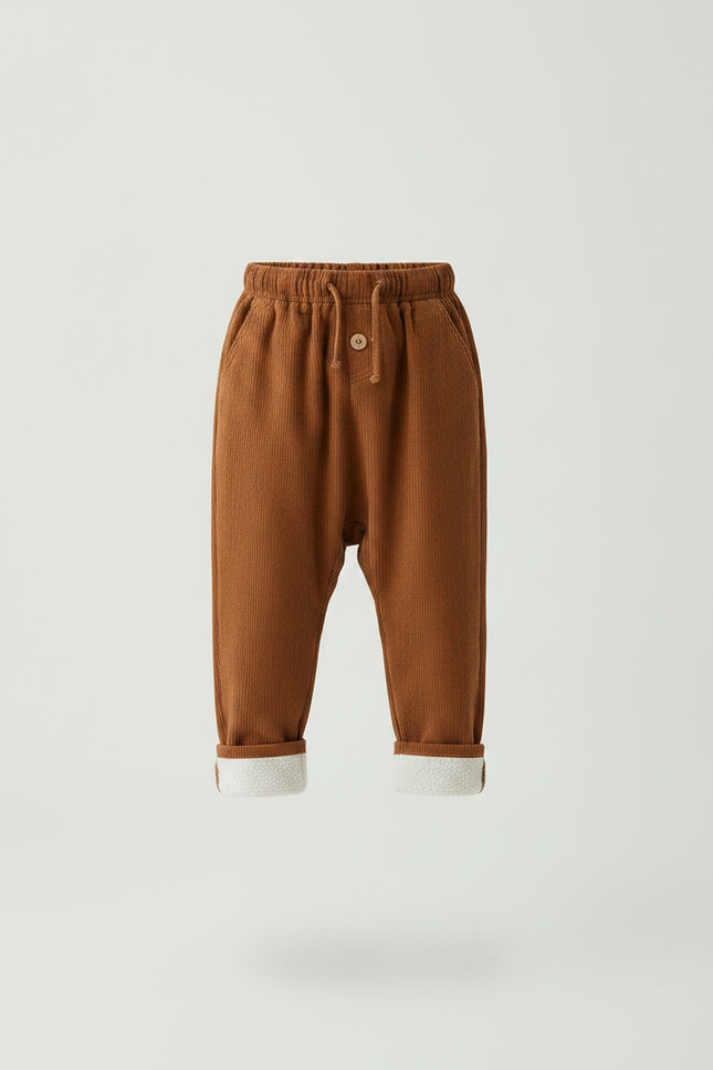 Pantalon Parachute Marron Côtelé Ample Chaud Enfant - Cordé - vue 3