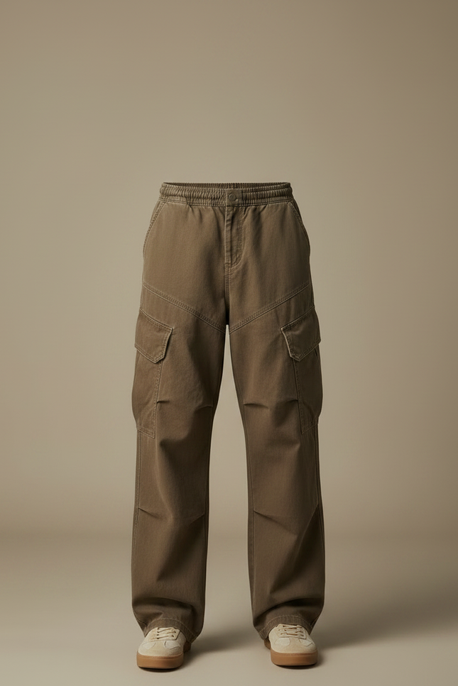 Pantalon Parachute Kaki Ample Baggy Coton Homme - Toile - vue 3