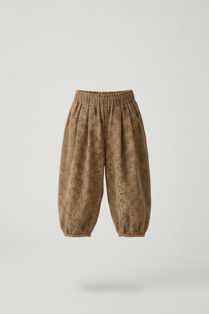 Pantalon Parachute Marron Floral Côtelé Ample Enfant - Cordé - vue 3