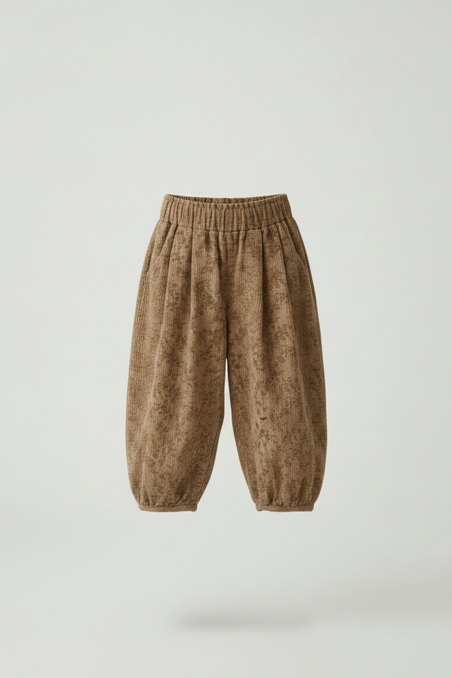 Pantalon Parachute Marron Floral Côtelé Ample Enfant - Cordé - vue 3