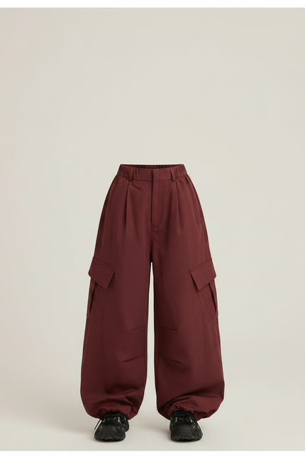 Pantalon Parachute Bordeaux Cargo Ample Ceinturé Fille - Gabardine - vue 3