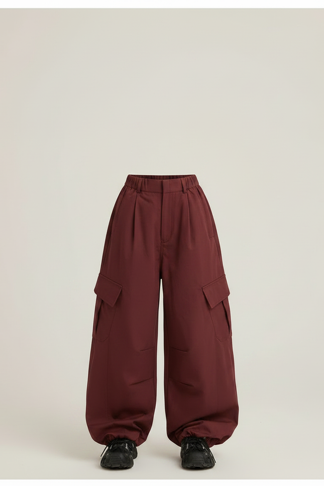 Pantalon Parachute Bordeaux Cargo Ample Ceinturé Fille - Gabardine - vue 3