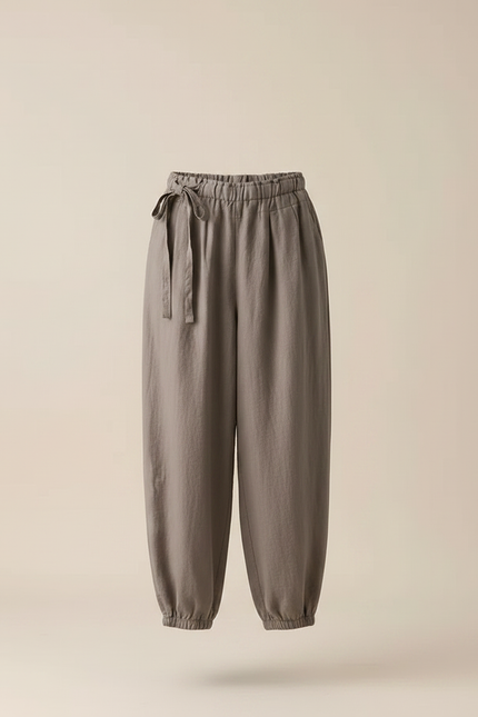 Pantalon Parachute Gris Lin Ample Décontracté Femme - vue 3