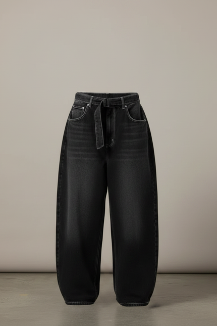 Pantalon Parachute Gris Délavé Ample Denim Femme Streetwear - Jean - vue 3