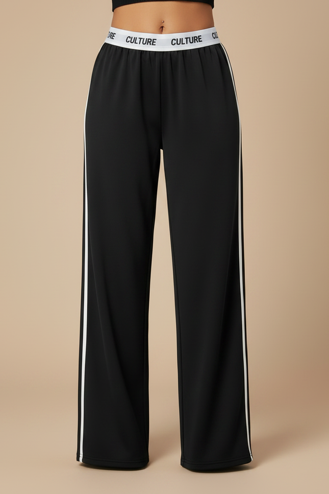 Pantalon Parachute Noir Ample Rayures Blanches - Polyester - vue 3