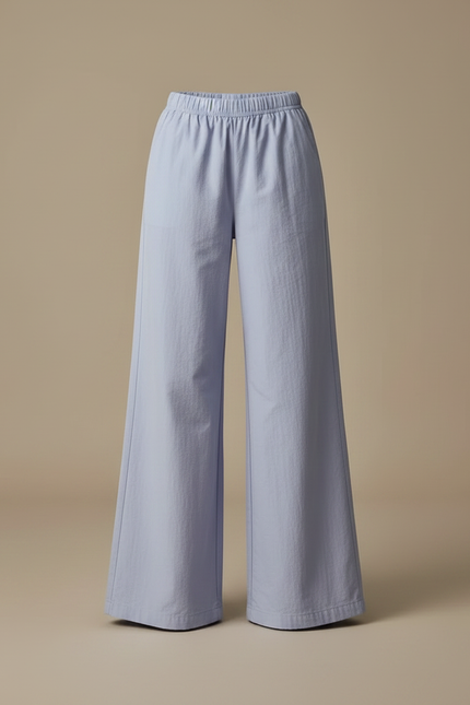 Pantalon Parachute Fluide Ample Taille Haute Bleu Clair - Coton - vue 3