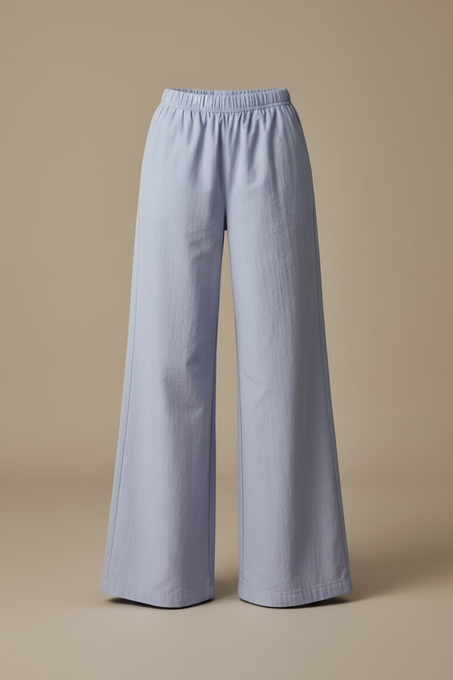 Pantalon Parachute Fluide Ample Taille Haute Bleu Clair - Coton - vue 3