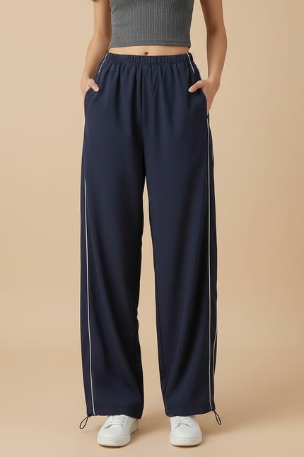 Pantalon Parachute Bleu Marine Ample Rayures Latérales - Polyester - vue 3
