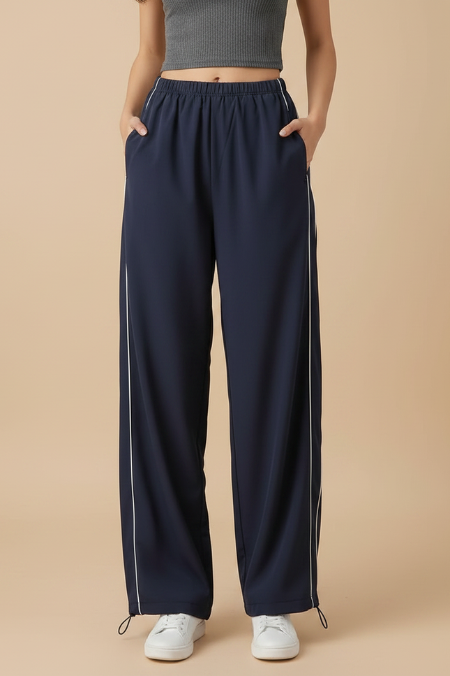 Pantalon Parachute Bleu Marine Ample Rayures Latérales - Polyester - vue 3