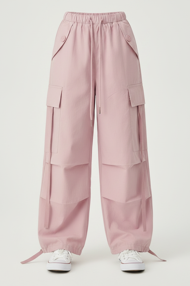 Pantalon Parachute Rose Cargo Ample Coton Multipoches - vue 3