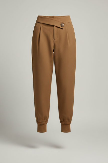 Pantalon Parachute Marron Ample Taille Haute Élégant - Gabardine - vue 3