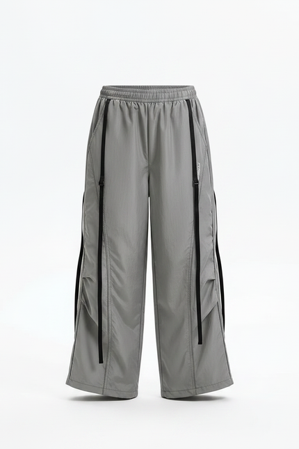 Pantalon Parachute Gris Ample Nylon Détails Noirs - Polyester - vue 3