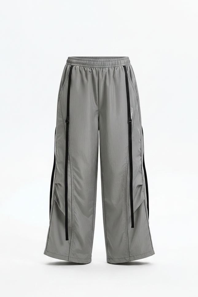 Pantalon Parachute Gris Ample Nylon Détails Noirs - Polyester - vue 3