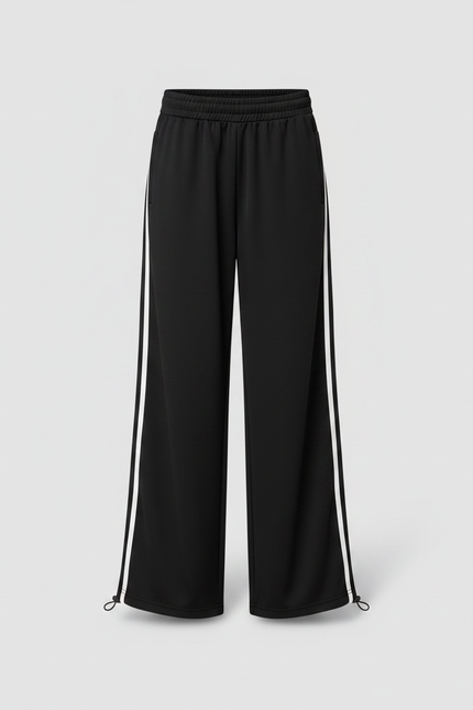Pantalon Parachute Noir Ample Fille Bandes Blanches - Polyester - vue 3
