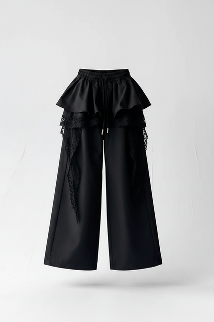 Pantalon Parachute Noir Ample Dentelle Fille Urbain - Gabardine - vue 3