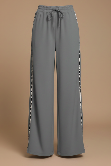 Pantalon Parachute Gris Ample Imprimé Léopard Fluide - Polyester - vue 3
