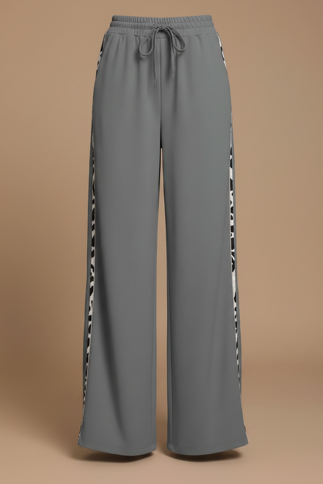 Pantalon Parachute Gris Ample Imprimé Léopard Fluide - Polyester - vue 3